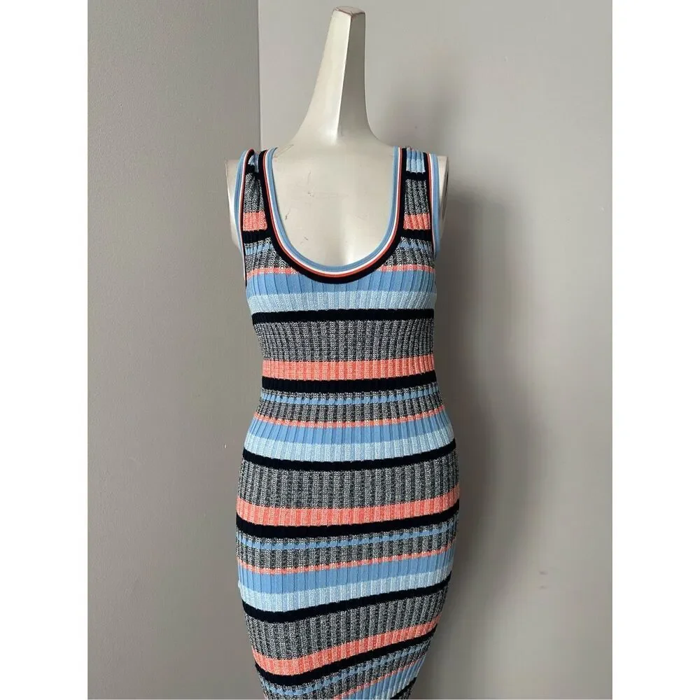 NWT VERONICA BEARD Fabiana striped ribbed-knit midi dress Size S $475 - Picture 4 of 7